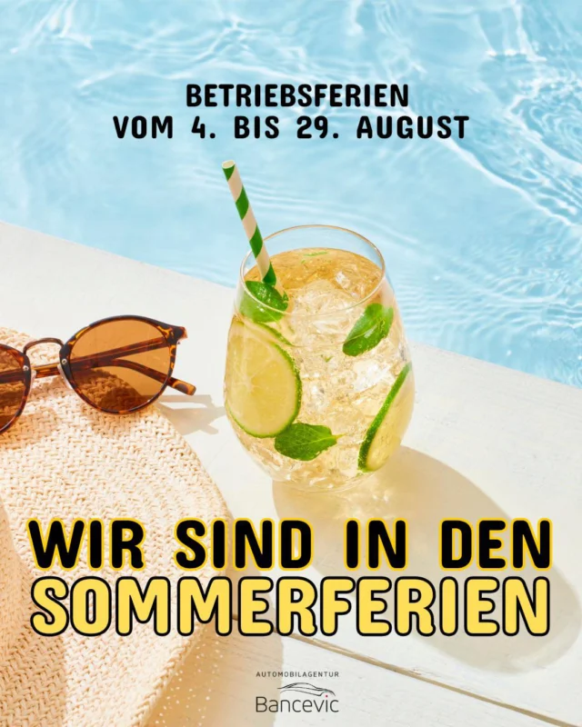 🏖️ Ab dem 4. August gehen wir in unseren wohlverdienten Sommerurlaub – aber bis dahin sind wir noch voll im Einsatz!
📍 Sie haben noch 2 Wochen Zeit, sich Ihr Traumfahrzeug zu sichern oder alles zu erledigen, was geplant war!

Ab dem 30. August sind wir wieder für Sie da – bereit für neue Autoabenteuer! 🚗💨

#Sommerurlaub #Betriebsurlaub #Autoliebe #Autohändler #AutoAbenteuer #Urlaubspause #ZurückAm30August #Traumauto #Noch2Wochen #Fahrzeugkauf #SummerBreak #OutOfOffice #CarDealership #DreamCar #OnVacationMode #AutoSeason #WeAreOnVacation #CarLife #BackSoon #VacationNotice